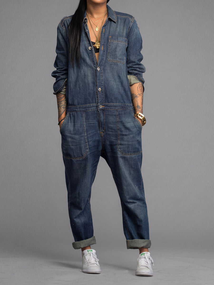 Zyra Women's Denim Jumpsuit – Vintage Style Comfort for Year-Round Wear 3