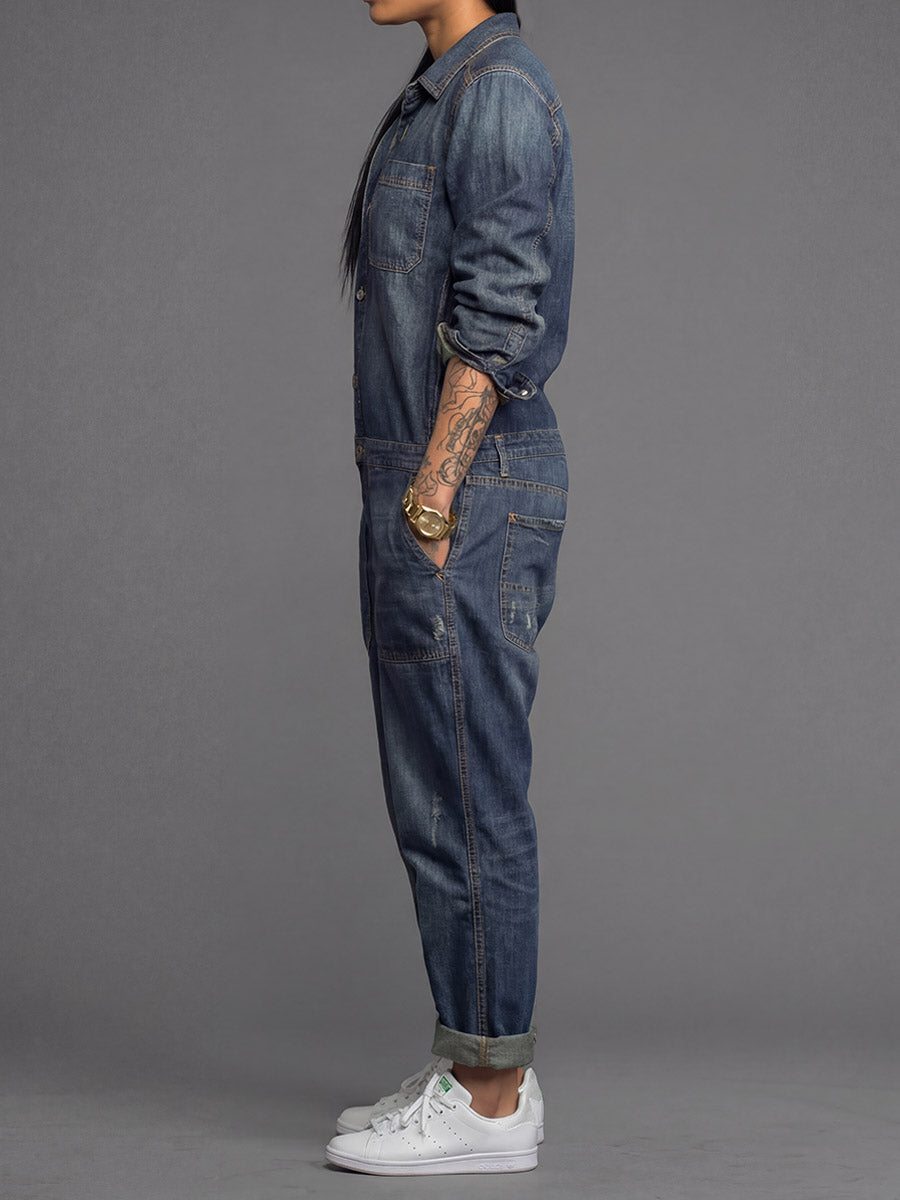 Zyra Women's Denim Jumpsuit – Vintage Style Comfort for Year-Round Wear 5