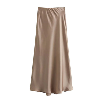 Zyra Women's Elegant Midi Skirt – Chic High Waist Satin Design 11