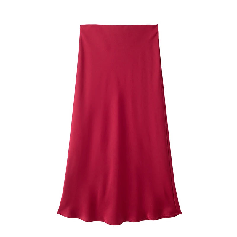 Zyra Women's Elegant Midi Skirt – Chic High Waist Satin Design 12