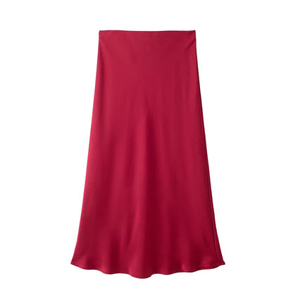 Zyra Women's Elegant Midi Skirt – Chic High Waist Satin Design 12