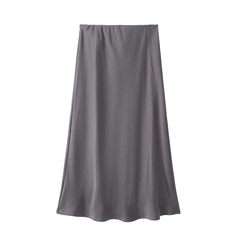 Zyra Women's Elegant Midi Skirt – Chic High Waist Satin Design 13