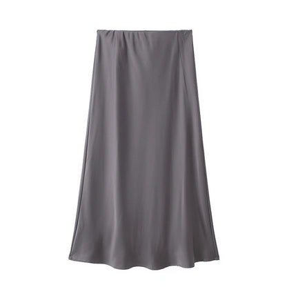 Zyra Women's Elegant Midi Skirt – Chic High Waist Satin Design 13