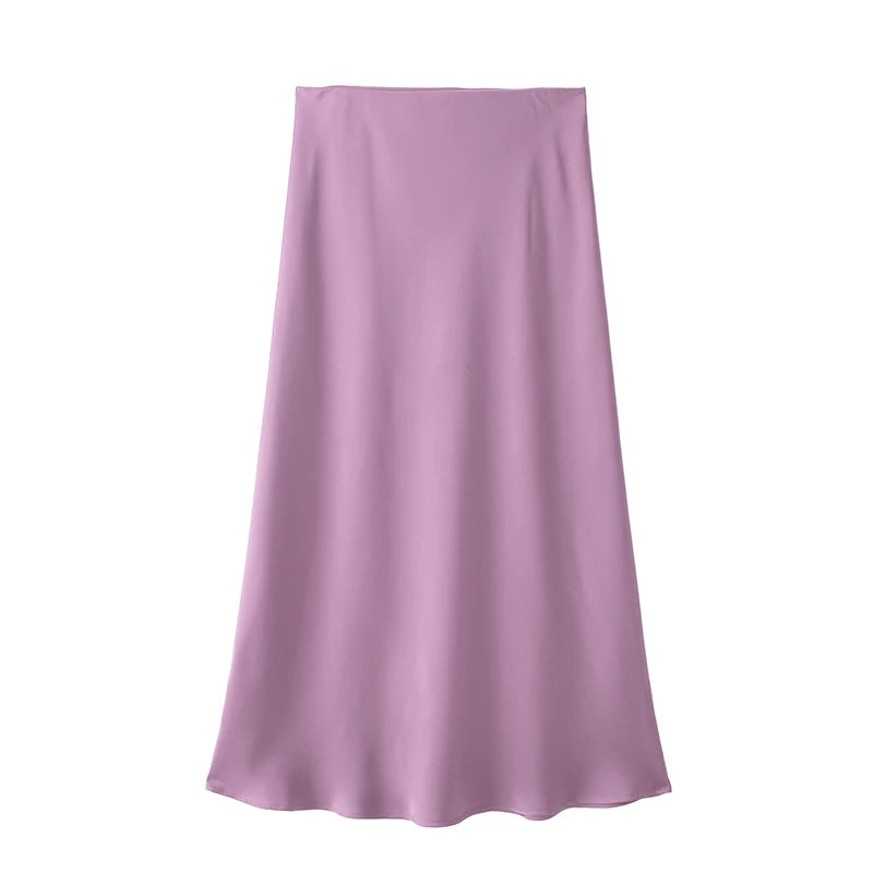 Zyra Women's Elegant Midi Skirt – Chic High Waist Satin Design 15