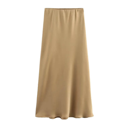 Zyra Women's Elegant Midi Skirt – Chic High Waist Satin Design 16
