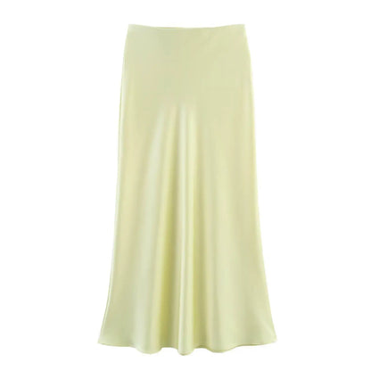 Zyra Women's Elegant Midi Skirt – Chic High Waist Satin Design 6