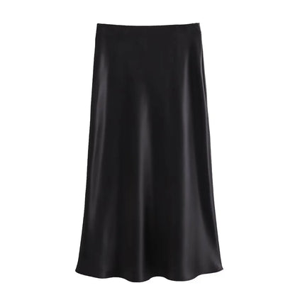 Zyra Women's Elegant Midi Skirt – Chic High Waist Satin Design 7