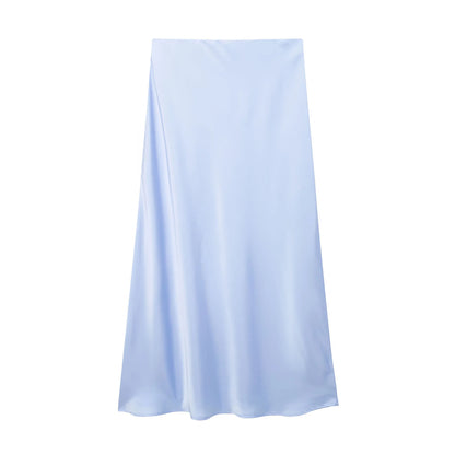 Zyra Women's Elegant Midi Skirt – Chic High Waist Satin Design 8
