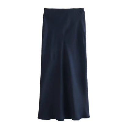 Zyra Women's Elegant Midi Skirt – Chic High Waist Satin Design 9