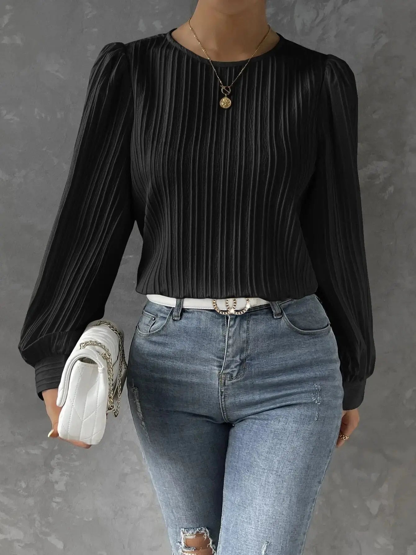 Zyra Women's Pleated Blouse – Lightweight Long Sleeve Elegance 0