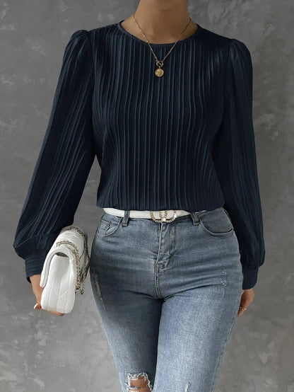 Zyra Women's Pleated Blouse – Lightweight Long Sleeve Elegance 10