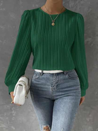 Zyra Women's Pleated Blouse – Lightweight Long Sleeve Elegance 13