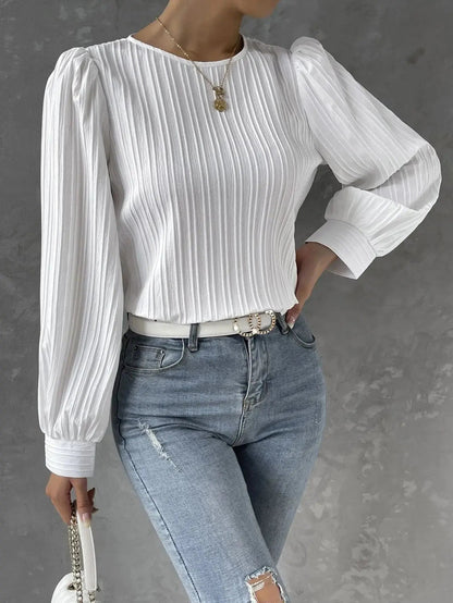 Zyra Women's Pleated Blouse – Lightweight Long Sleeve Elegance 2