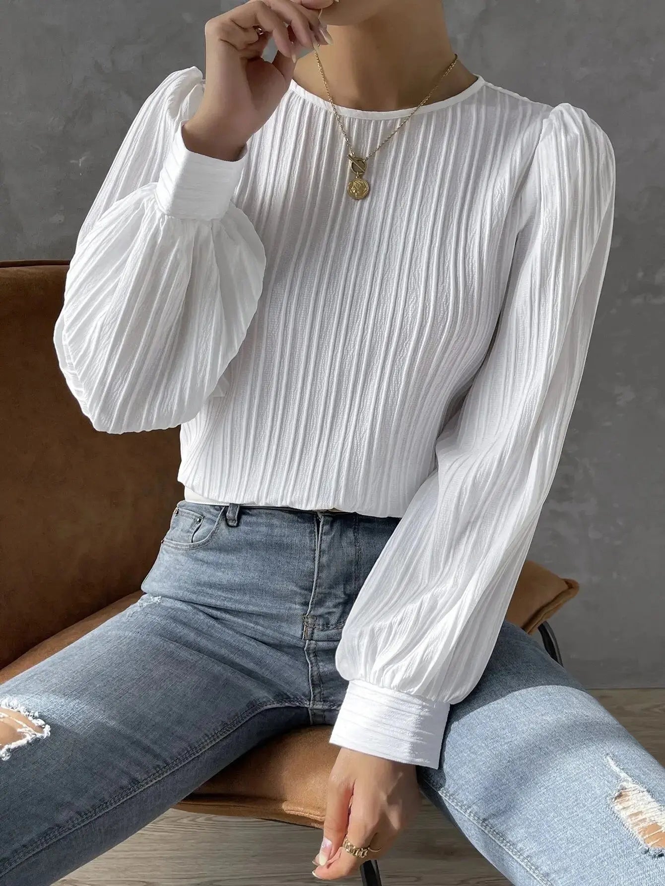 Zyra Women's Pleated Blouse – Lightweight Long Sleeve Elegance 4