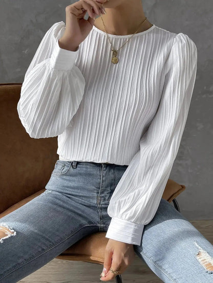 Zyra Women's Pleated Blouse – Lightweight Long Sleeve Elegance 4