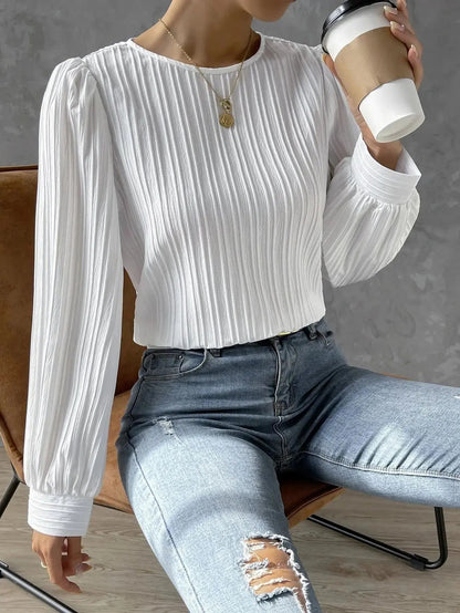 Zyra Women's Pleated Blouse – Lightweight Long Sleeve Elegance 5