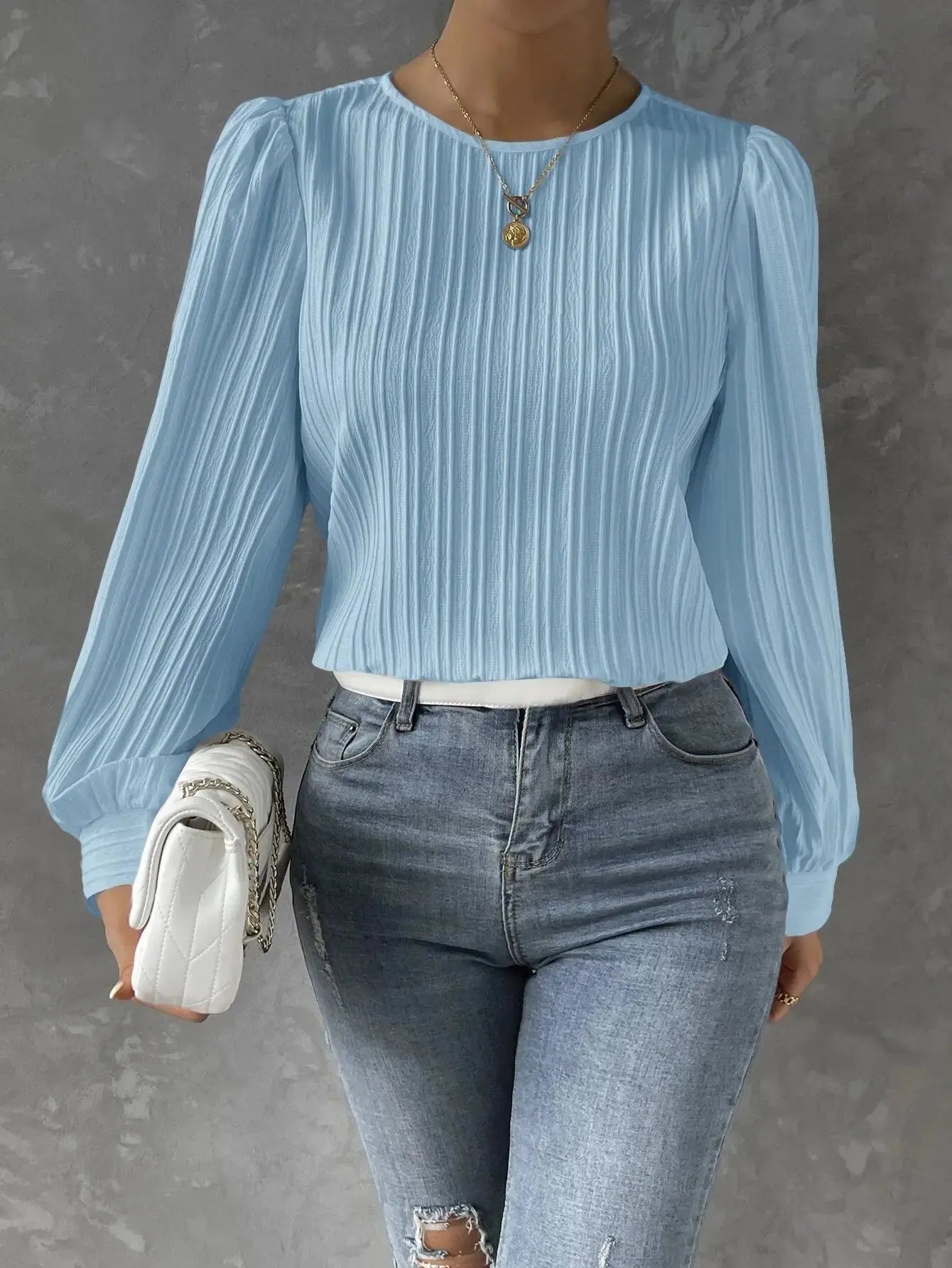Zyra Women's Pleated Blouse – Lightweight Long Sleeve Elegance 7