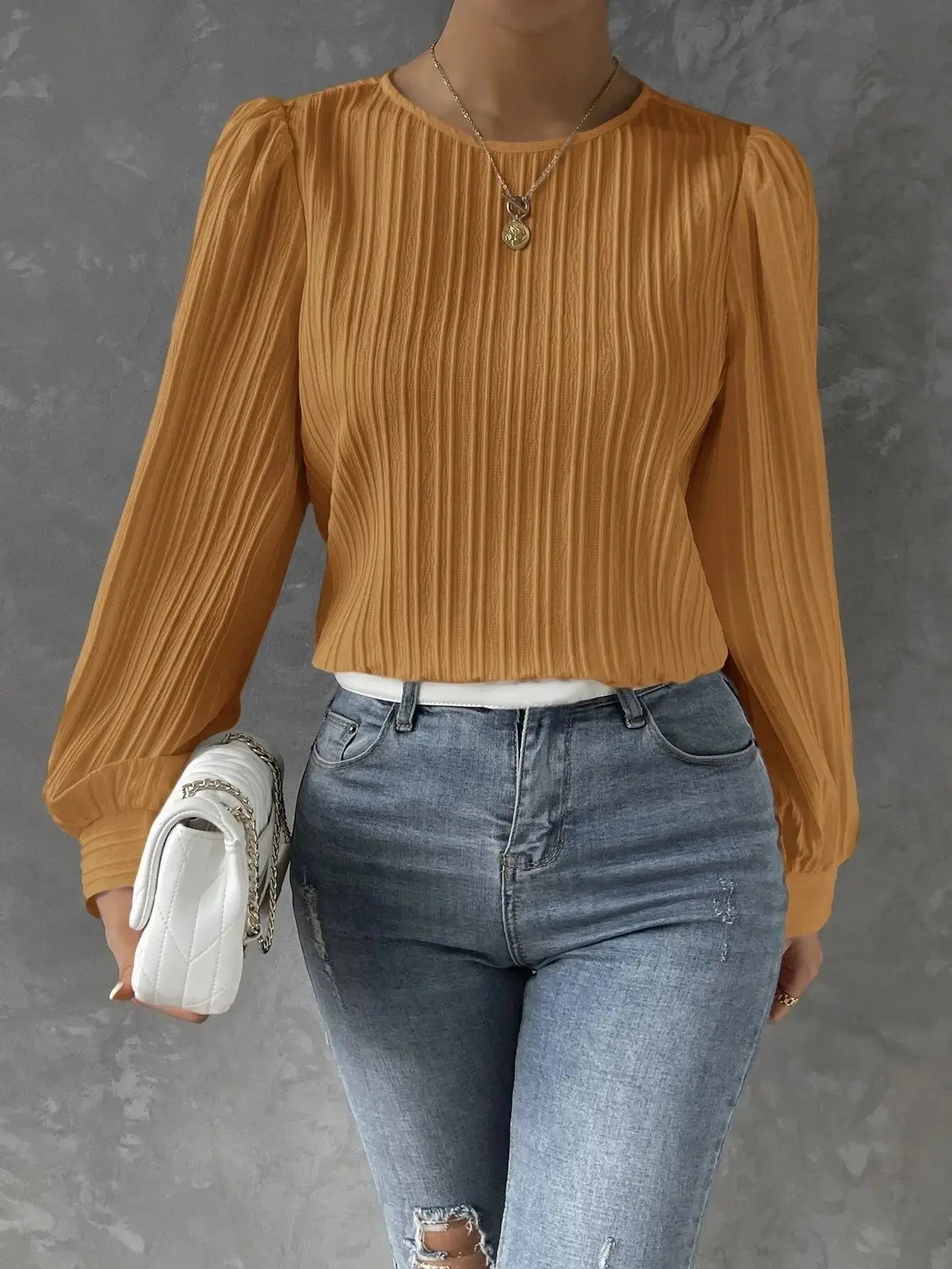 Zyra Women's Pleated Blouse – Lightweight Long Sleeve Elegance 9