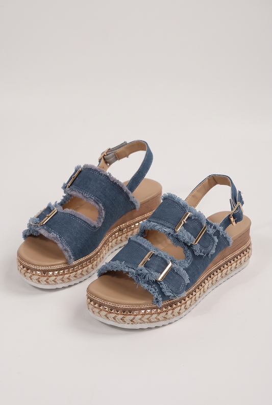 Zyra Women's Sandals – Adjustable Denim Comfort for Summer Outings 0