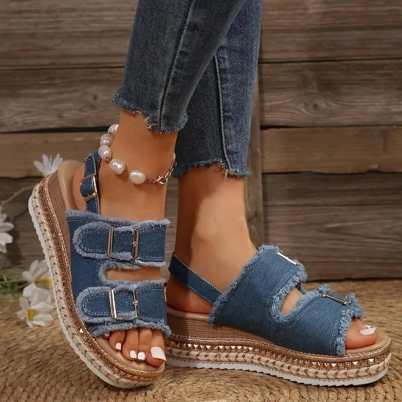 Zyra Women's Sandals – Adjustable Denim Comfort for Summer Outings 1