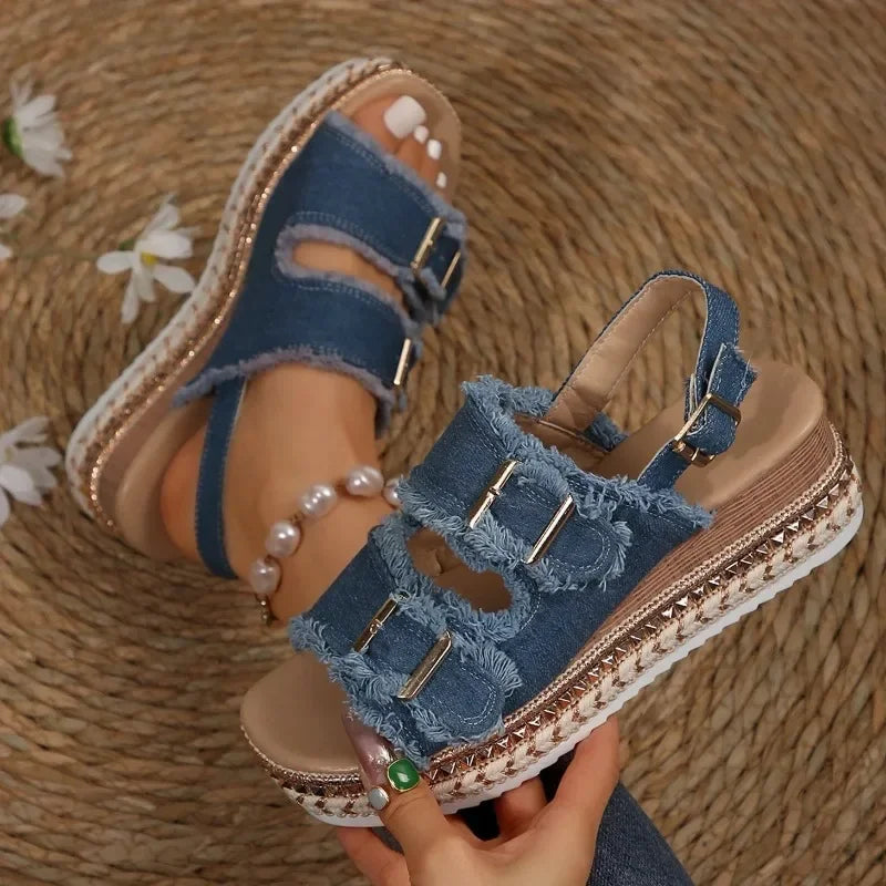 Zyra Women's Sandals – Adjustable Denim Comfort for Summer Outings 2