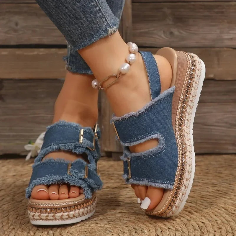 Zyra Women's Sandals – Adjustable Denim Comfort for Summer Outings 3
