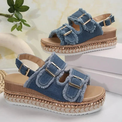 Zyra Women's Sandals – Adjustable Denim Comfort for Summer Outings 5