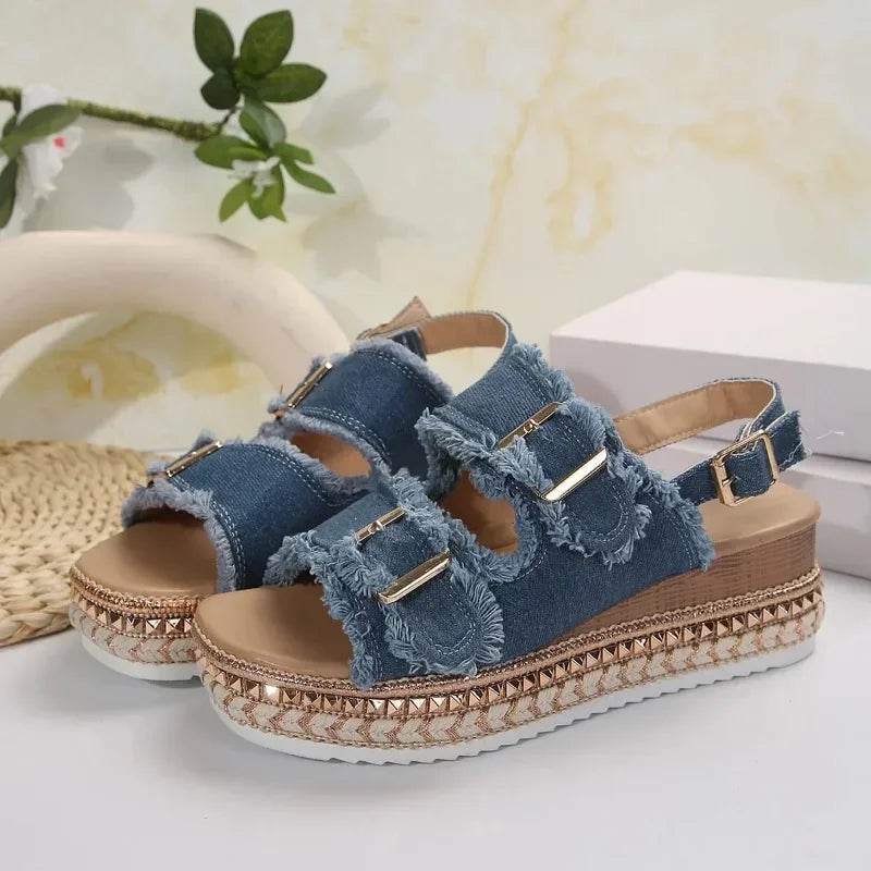 Zyra Women's Sandals – Adjustable Denim Comfort for Summer Outings 6