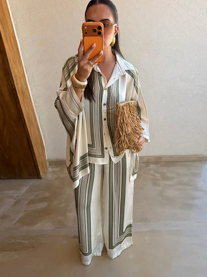 Zyra Women's Striped Two Piece Pants Set – Relaxed Fit Chic Comfort 0