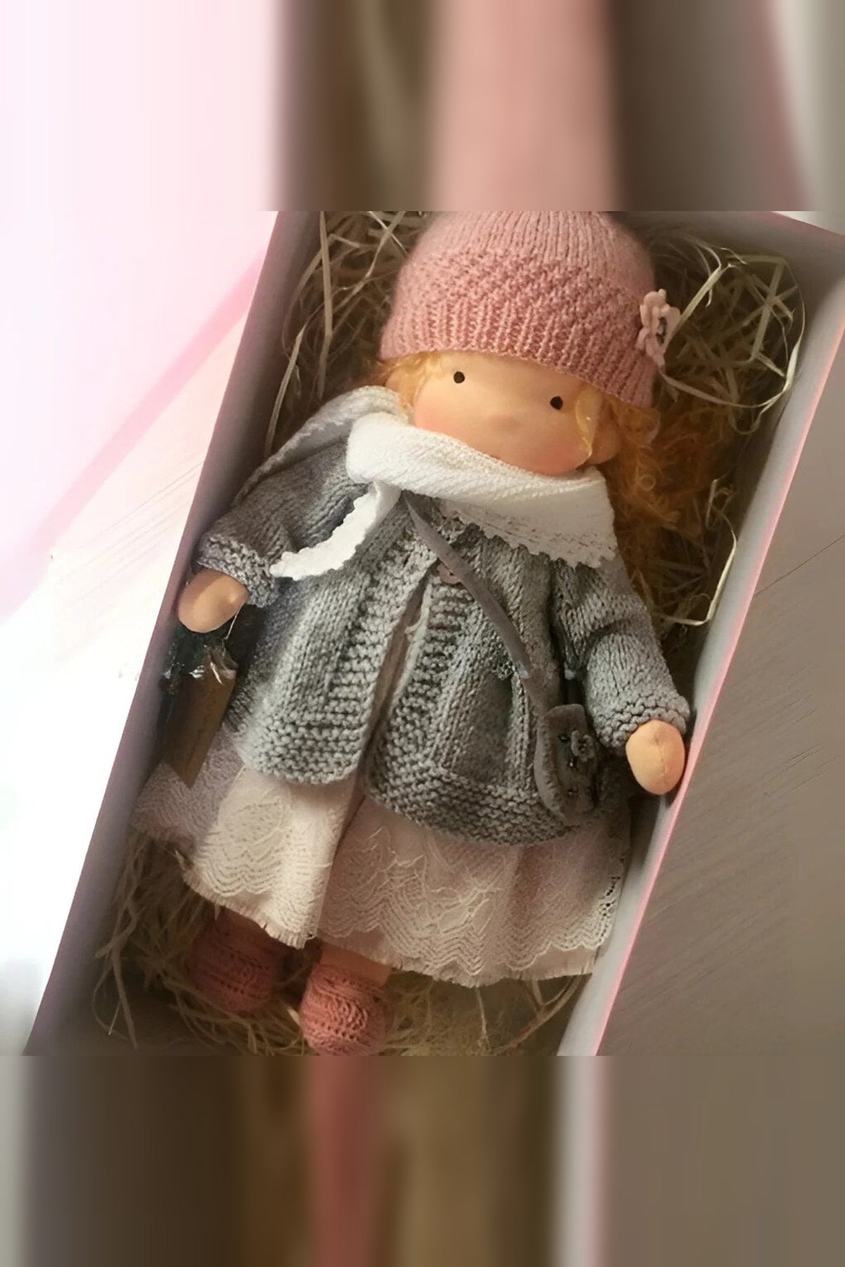 Handmade Waldorf Doll – soft plush toy, natural cotton & wool, hypoallergenic
