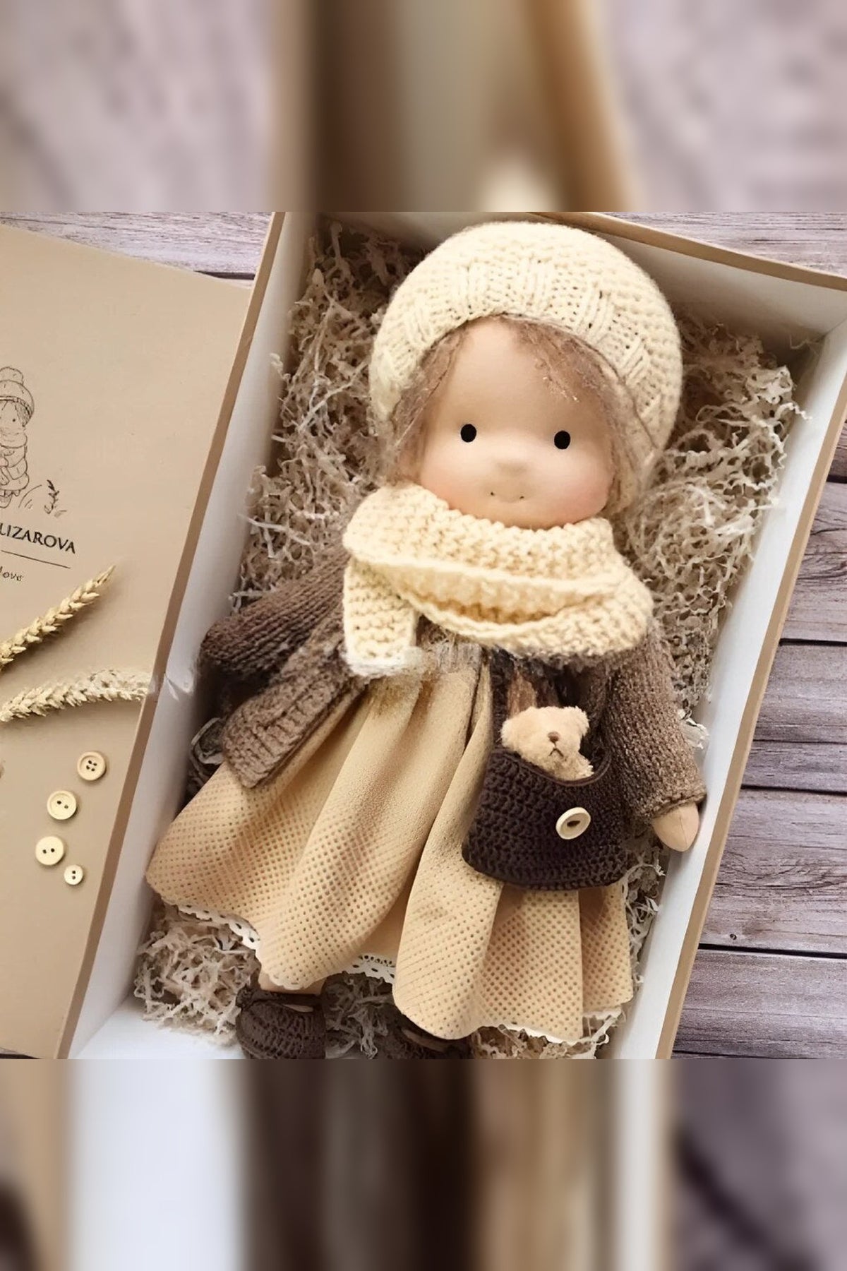 Handmade Waldorf Doll – soft plush toy, natural cotton & wool, hypoallergenic