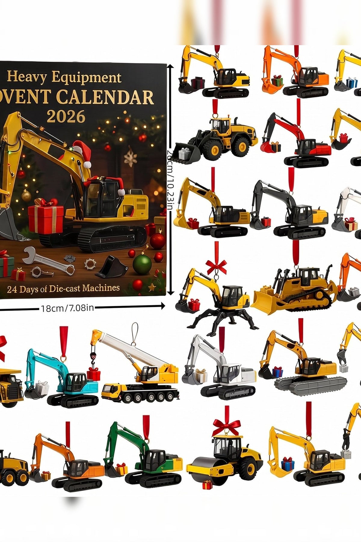 Digger Advent Calendar – 24 die-cast construction vehicles with hanging loops