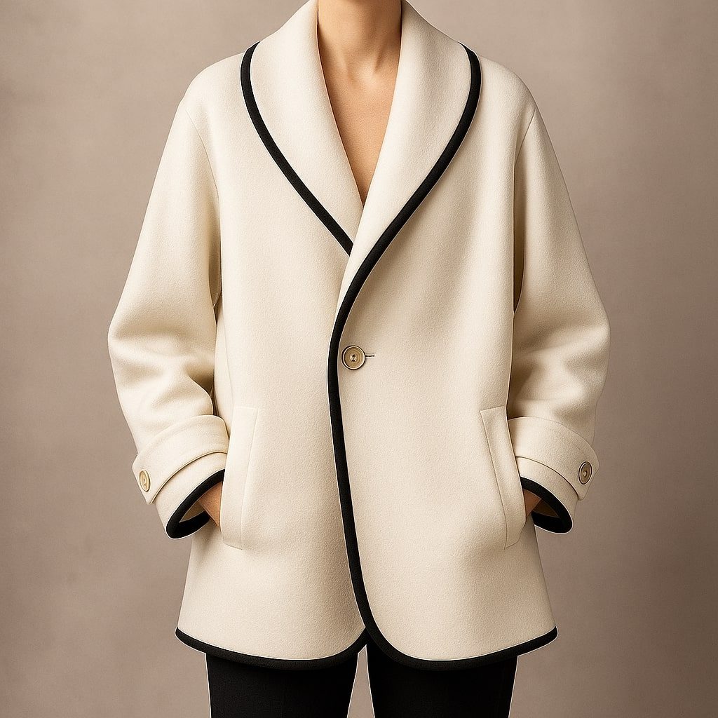 Coat Women - Swing Coat with Contrast Trim Lapel