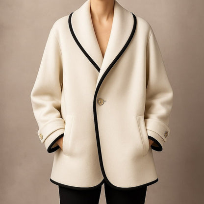 Coat Women - Swing Coat with Contrast Trim Lapel