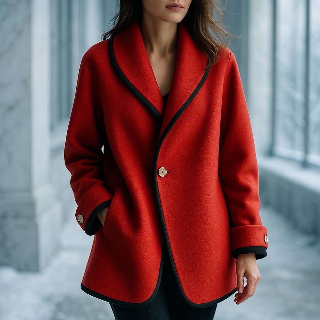 Coat Women - Swing Coat with Contrast Trim Lapel