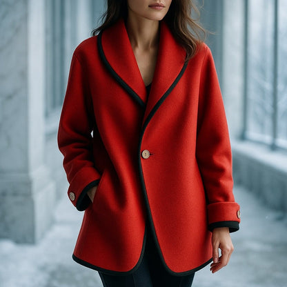 Coat Women - Swing Coat with Contrast Trim Lapel