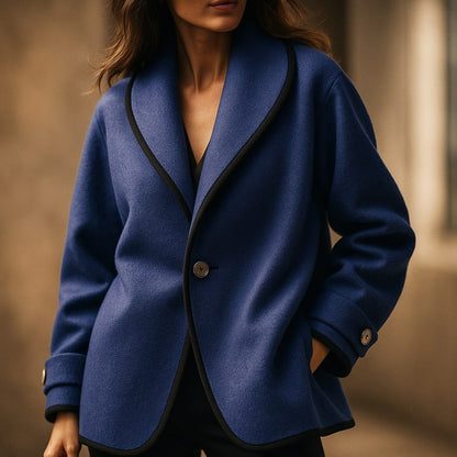 Coat Women - Swing Coat with Contrast Trim Lapel
