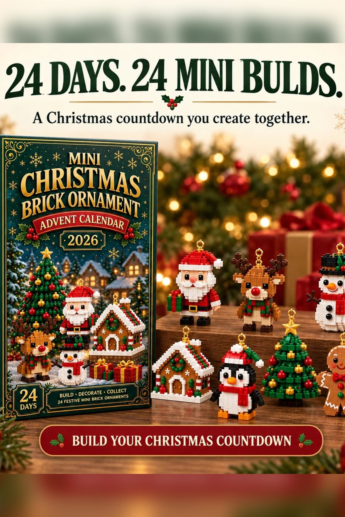 Advent Calendar – 24 mini plastic building sets, festive design
