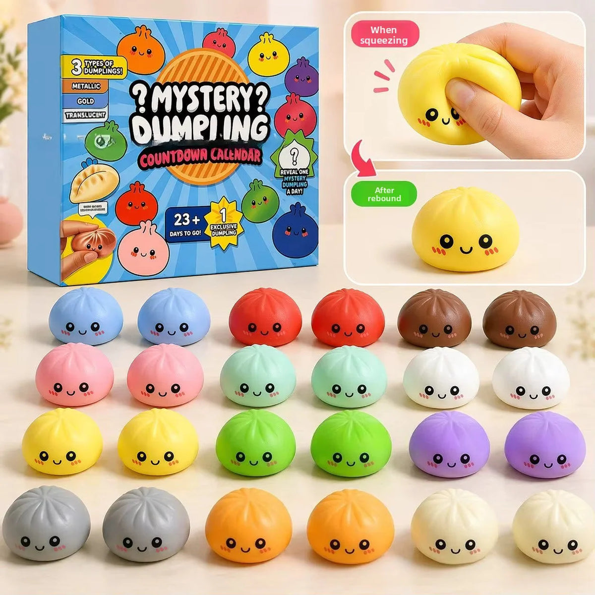 Advent Calendar – 24 squishy countdown figures, soft foam