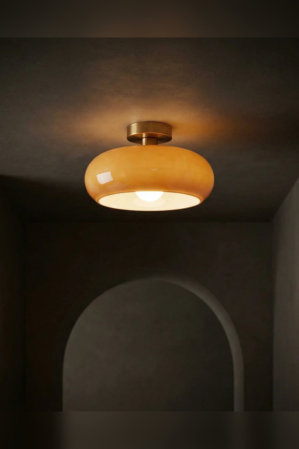 Amber Glass Ceiling Light – brass canopy, flush or pendant