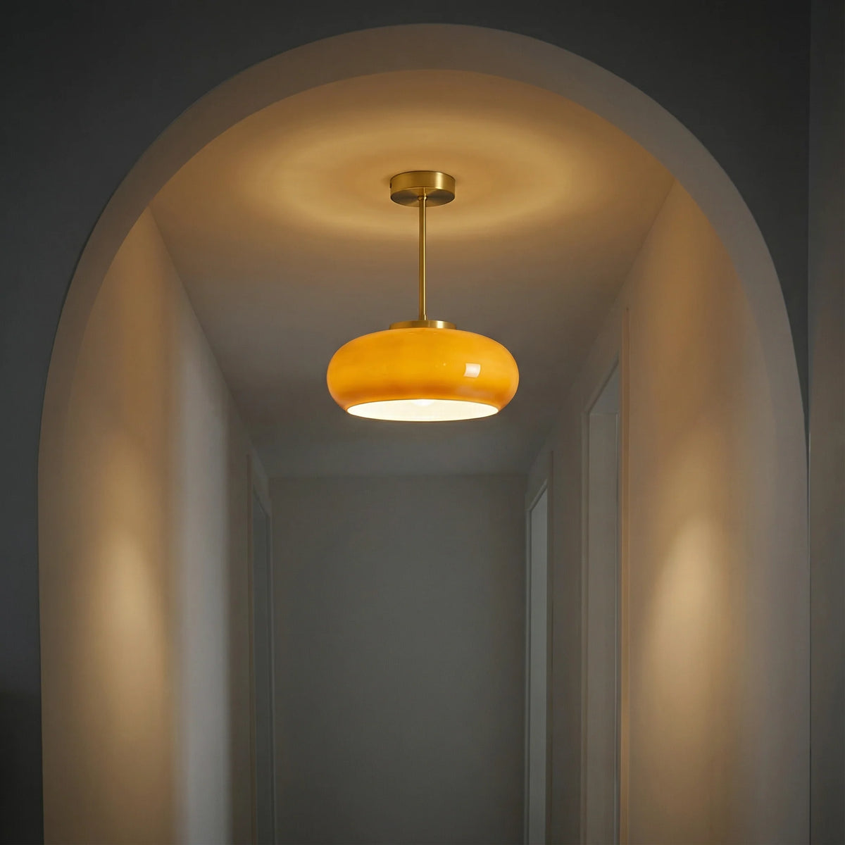Amber Glass Ceiling Light – brass canopy, flush or pendant