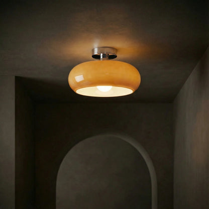 Amber Glass Ceiling Light – brass canopy, flush or pendant