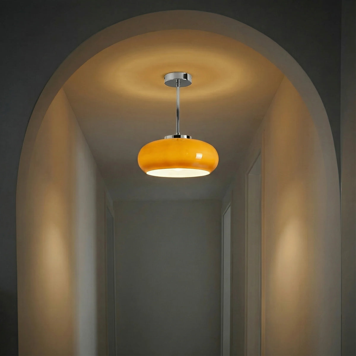 Amber Glass Ceiling Light – brass canopy, flush or pendant