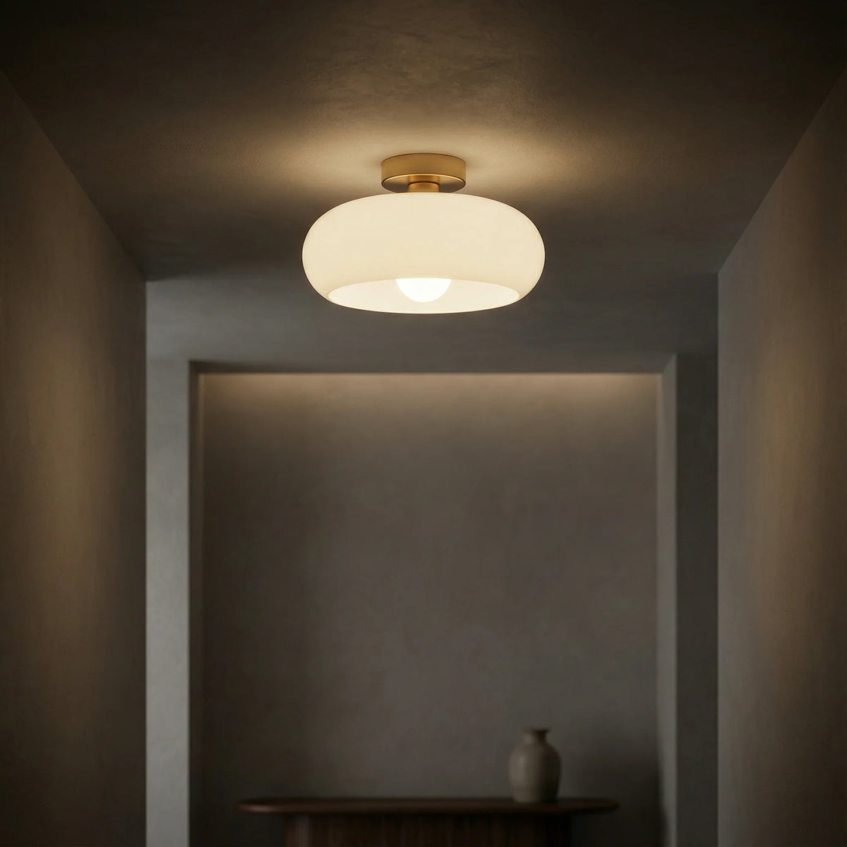 Amber Glass Ceiling Light – brass canopy, flush or pendant