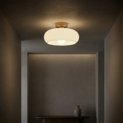 Amber Glass Ceiling Light – brass canopy, flush or pendant