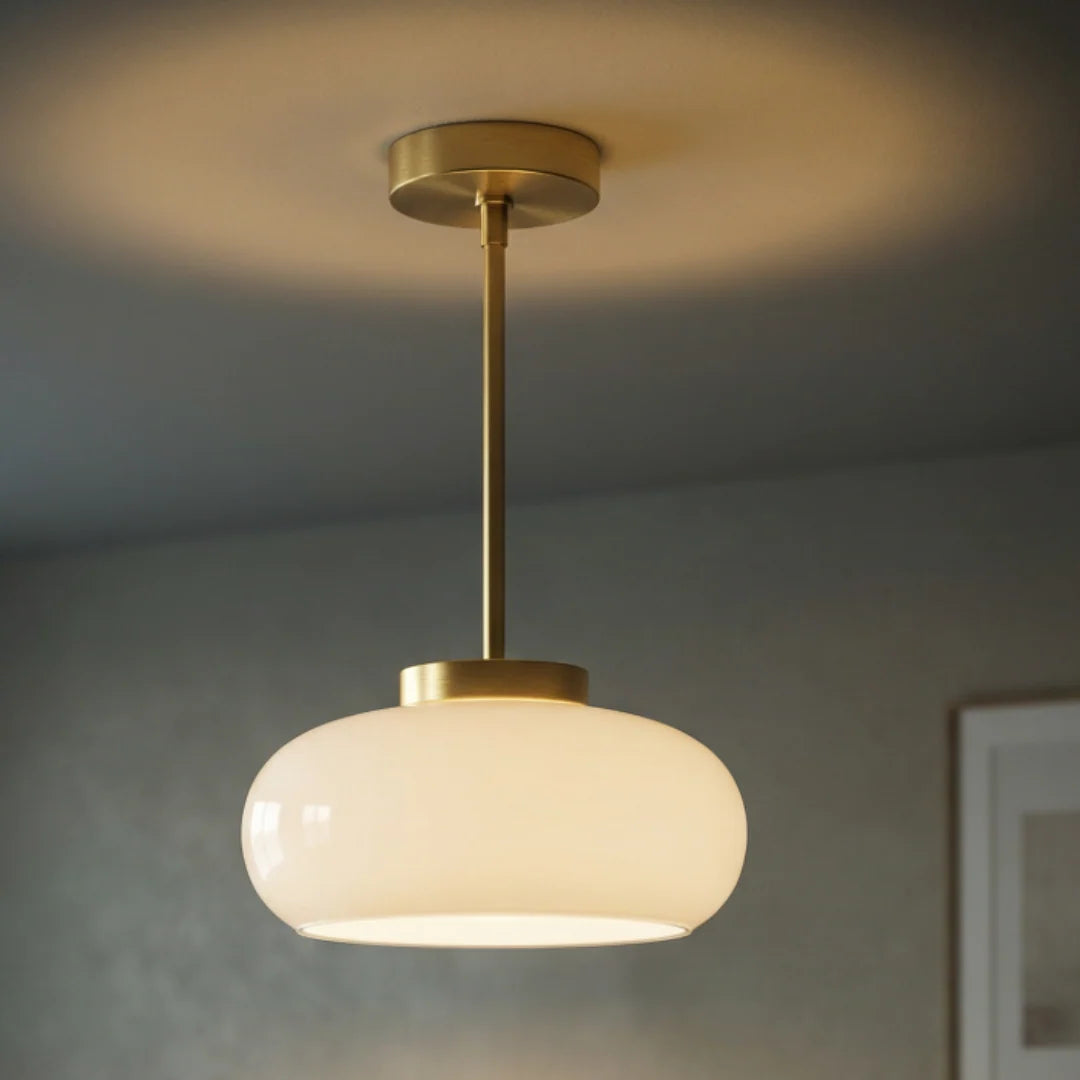 Amber Glass Ceiling Light – brass canopy, flush or pendant