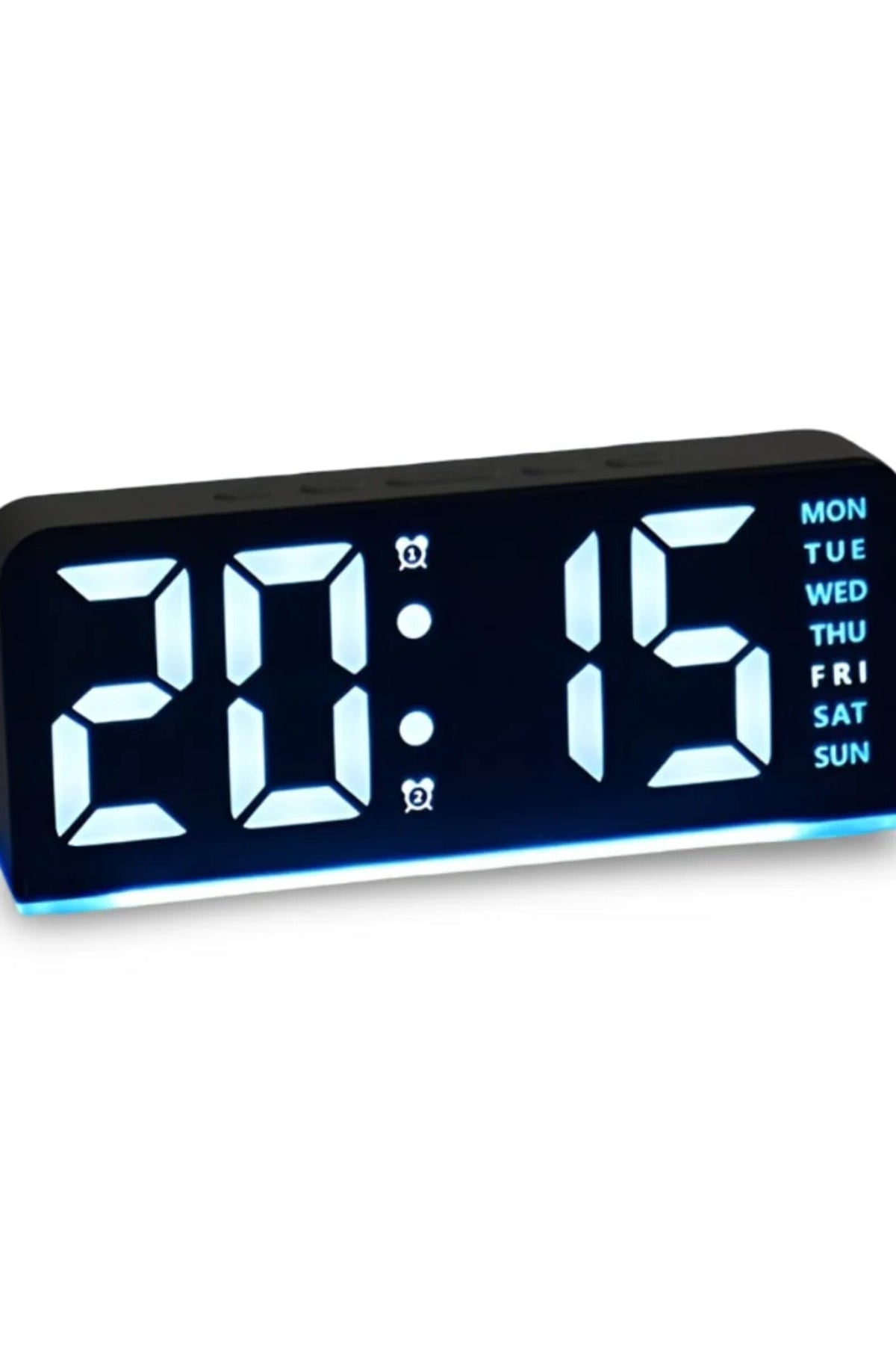 Bedside Digital Clock – LED display, colour night light, dual alarms