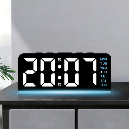 Bedside Digital Clock – LED display, colour night light, dual alarms