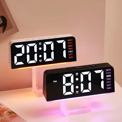 Bedside Digital Clock – LED display, colour night light, dual alarms