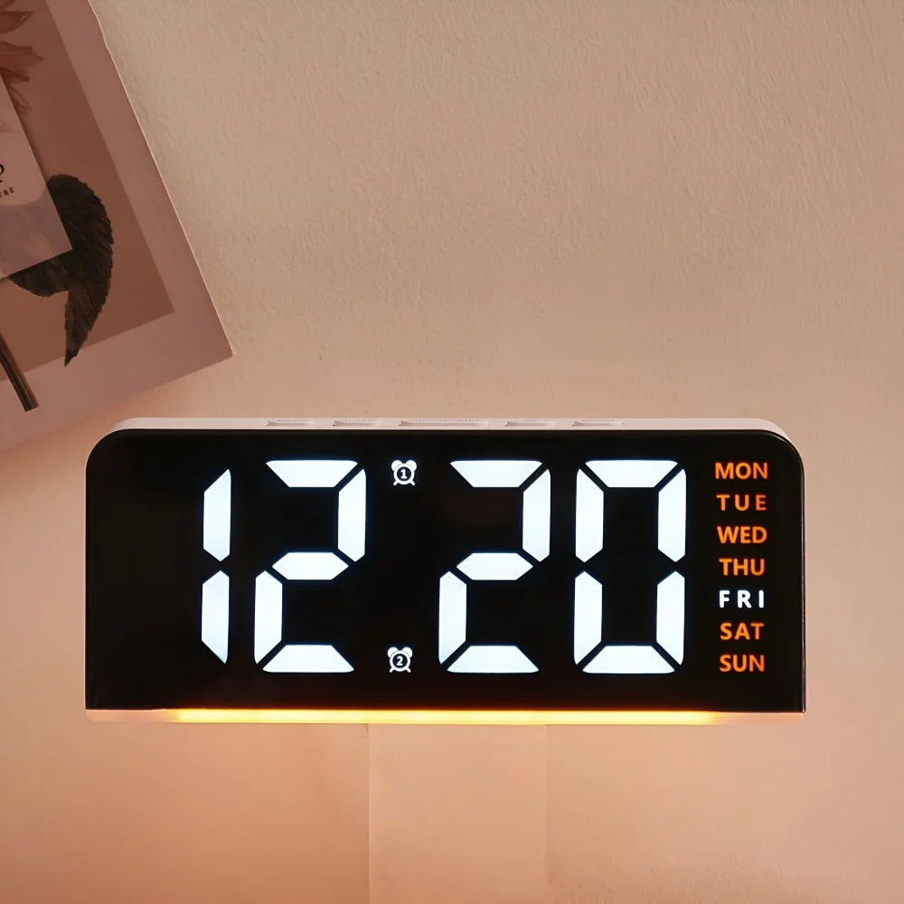 Bedside Digital Clock – LED display, colour night light, dual alarms